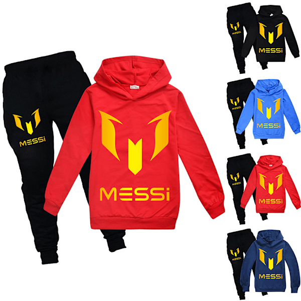 7-14 år Messi barn tonåringar fotboll fotboll hoodies träningsset huvtröjor + byxor Svart Black 140cm