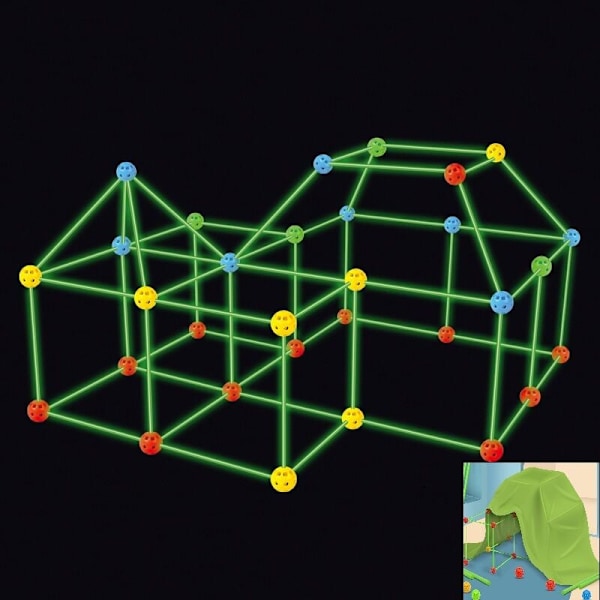 174 delar plus ett tält Byggsats för barn Glow in the Dark Air Fort Byggleksaker (Färgen på bollen är slumpmässig)