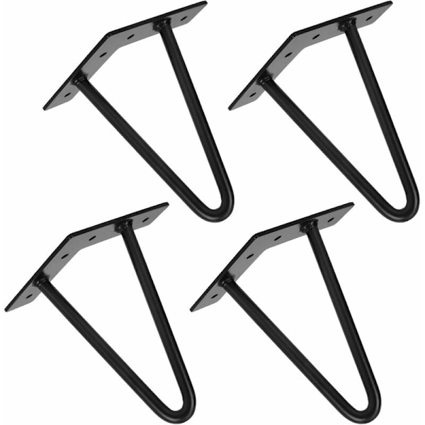 Kahvipöydän jalkasarja, 4 kpl, 15 cm / 6 tuuman hiusneulajalat, mustat metalliset huonekalujalat ruuveilla, kahvipöydälle, TV-tasolle