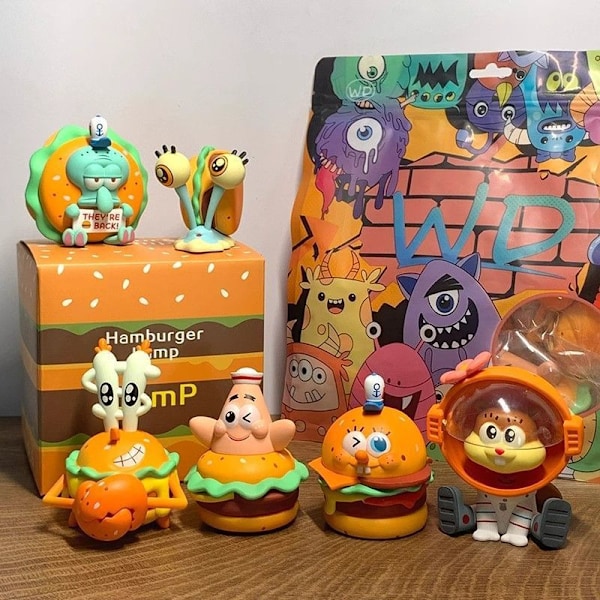 SvampBob Fyrkant blind box 6 hamburger-serie Patrik Stjärna Bläckvard handgjorda trendiga bil hängande nät kändis ornament gåva