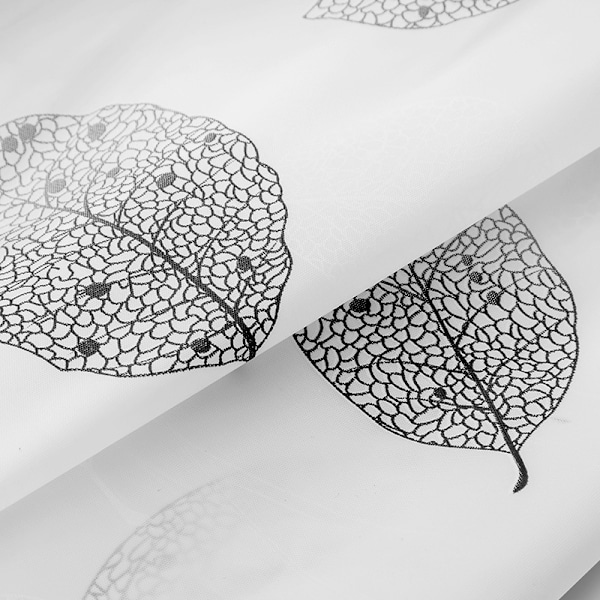 Nyt sort og hvidt blade bruseforhæng, vand- og skimmelafvisende stof badeværelsesforhæng med øjer og kroge, maskinvaskbart, 180 x 180 cm