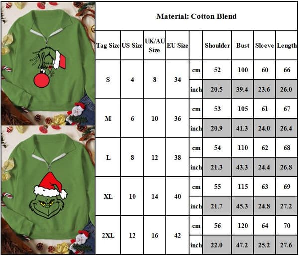 Grinch Kvinnor Casual Långärmad Jultröja med Tryckt E E M