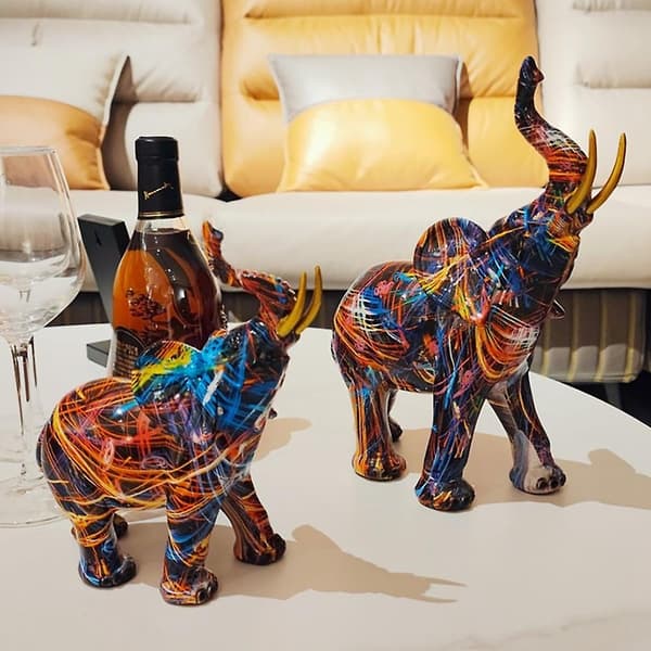Målad Graffiti Elefant Skulptur Harts Djur Staty Dekor C{mo}