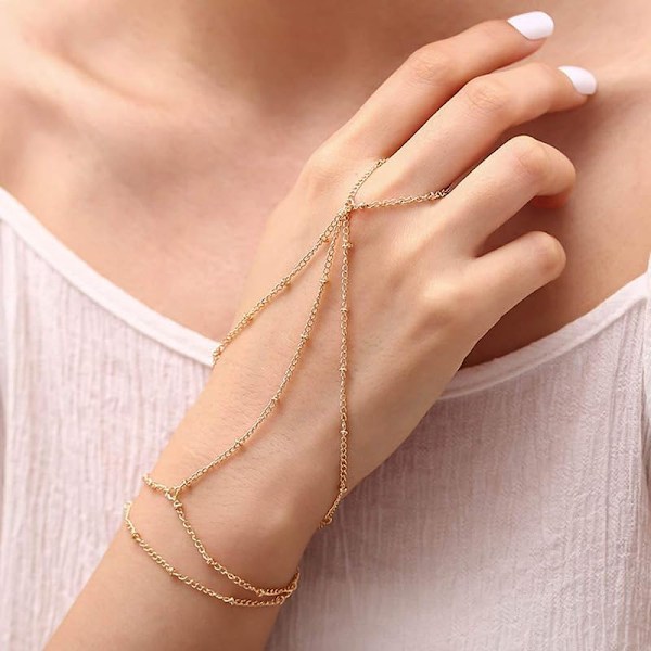Ringarmband Handkedja Armband Enkelt Guld Fingerarmband Ring Handkedja Silverarmband Boho Snygg Sommarstrand