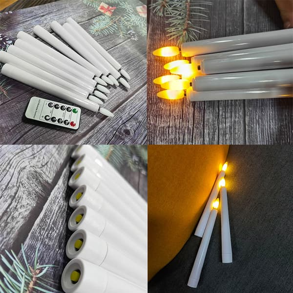 Flammeløse stearinlys med fjernkontroll og timer, 20 cm elfenbensfarget batteri