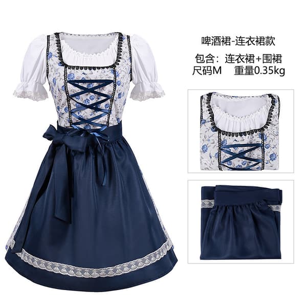 Dirndl-kjole for kvinner, bayersk kostyme med forkle, S-XXL Pink L