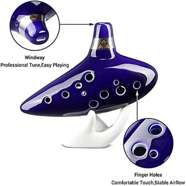 Ocarina, Zelda Ocarina Keramisk Hull Alto C Skip Fløyte Musikkinstrument The Legend of Zelda Blå Med Gaveeske, Stativ og Beskyttelsesetui