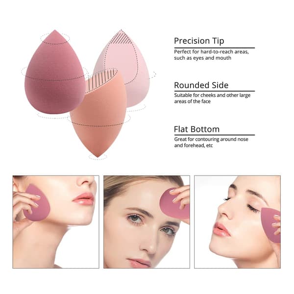 4 makeupsvampe til blending, perfekte til creme, pudder og flydende (lyserød)