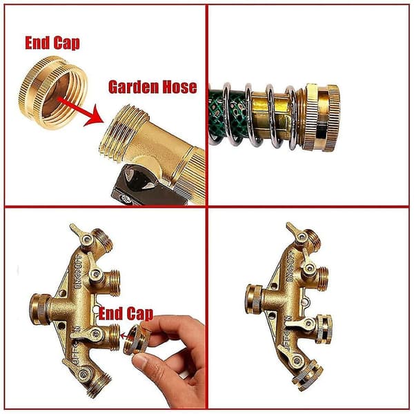Trädgårdsslang Hane Ändlock, Mässingskranlock med Extra 12 Brickor, 3/4 Tum, 4-Pack
