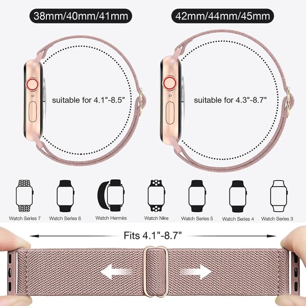 6-pakks strekkbar nylon solo loop for Apple Watch-reim serie Ultra Watch 8 7 6 5 4 3 2 1 (38/40/41 mm)