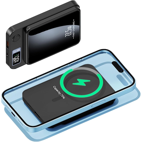 Trådlös Powerbank Magnetisk Portabel Laddare 20000mAh med PD 22.5W Snabbladdning USB-Port för iPhone Galaxy(FMY)