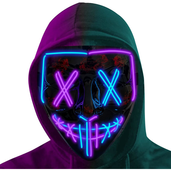Maske LED Lysende Maske Skrekkmaske for Ferie Cosplay Kostyme Maskerade, Karneval[mo] Pink+ice Blue