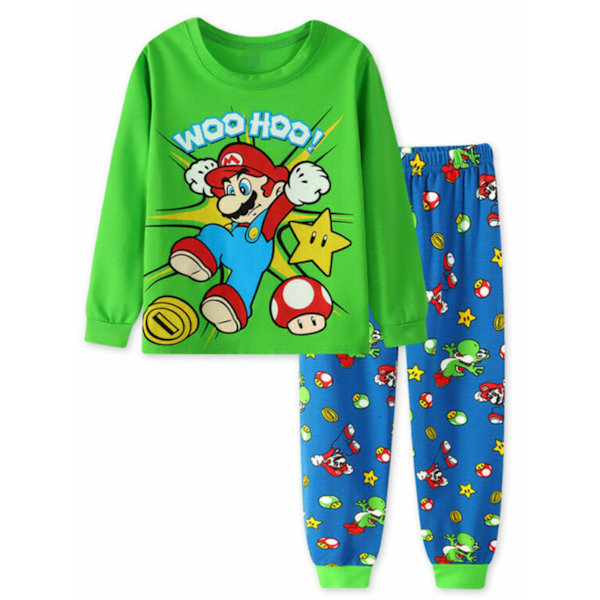 1 Set Barn Pyjama Super Mario Pitkähihainen Puserosetti Yöasut B B B 120 cm