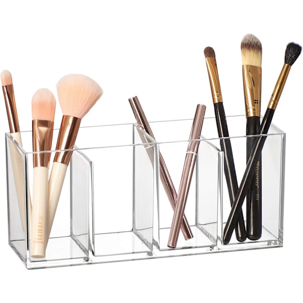 Akryl 4-fags kosmetisk arrangør, gennemsigtig plast makeupbørsteholder, badeværelsesvask arrangør til makeupbørster, øjenbrynsblyanter