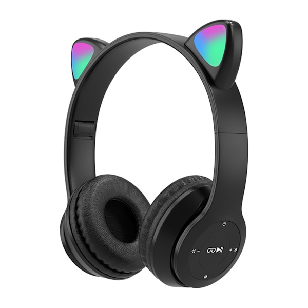 Trådlösa Bluetooth-hörlurar för barn med LED-lampor och kattöron Black