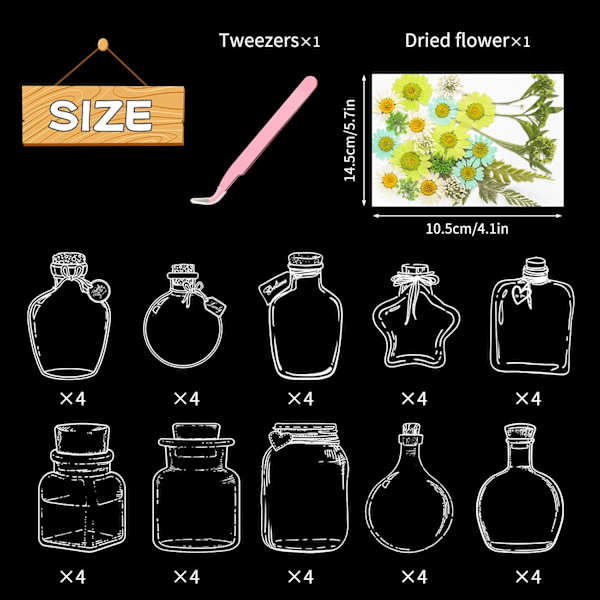 Tørrede Blomster Bogmærke Sæt - 40 Transparente DIY Blomster Bogmærker til Børn, Studenterhåndværk Green
