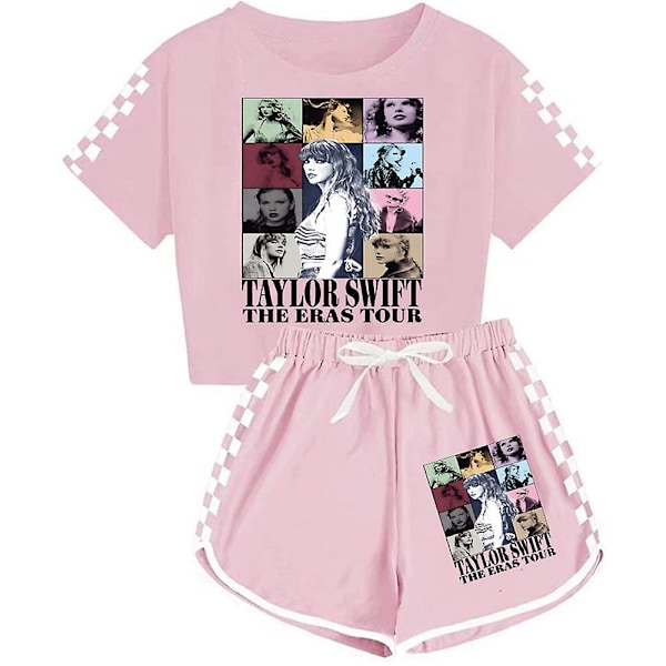 Lasten Taylor Swift The Eras Tour Kesä T-paita Topit Shortsit Set Tytöt PJs Loungewear Treenipuku Asut [DM] Pinkki Pink 13-14 Years