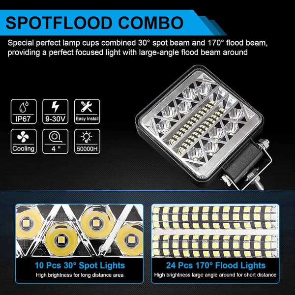 Sæt med 2 LED-arbejdslamper 102W 15000 lm 12V LED-baklys til bil, traktor, båd, lastbil 12-24V