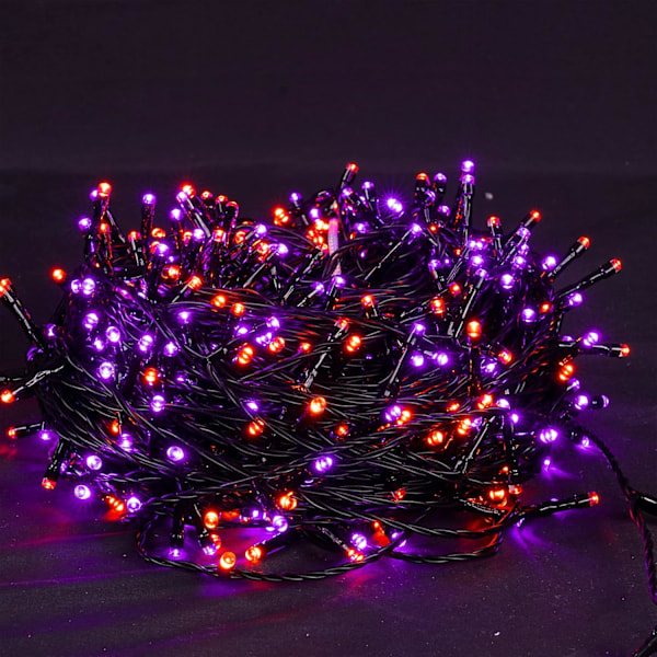 Lysstripe med 200 LED-lys, 20 meter lang, for julebelysning Lilla og Oransje Purple and Orange 200 LEDs