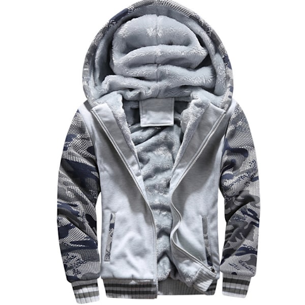 Hettegenser for menn Varm Fleecefôret Sweatshirt Jakke Vinter Trening Fleece Hettegenser Full Zip Varm Tykk Jakke Lys Grå Light Gray XL