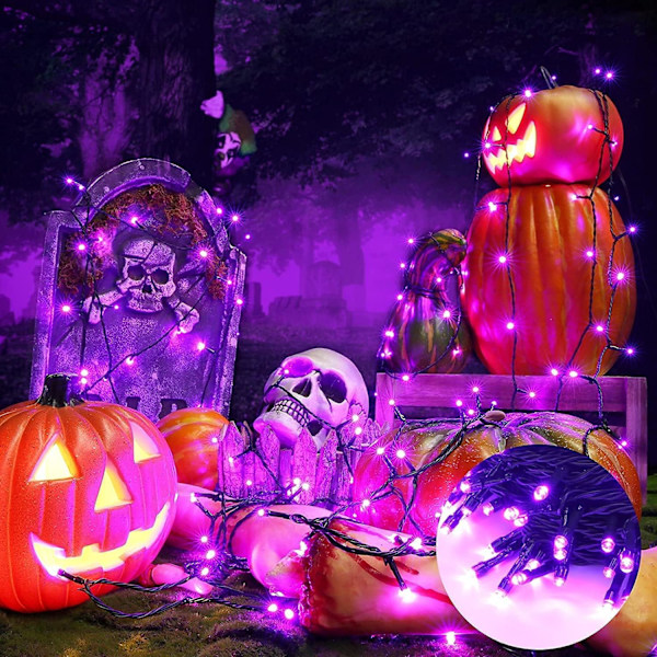 PhilzOps Halloween-dekorasjonslysstreng, 20m 200 LED Lilla Oransje Høstljuskjeder Strøm 8 moduser Orange purple