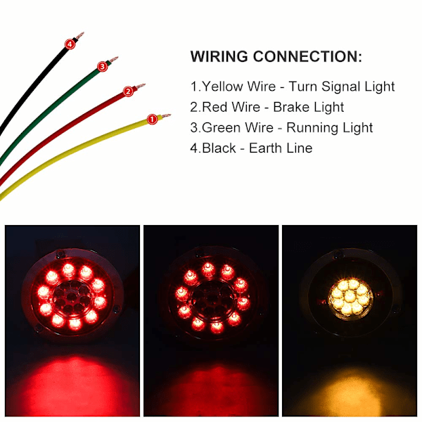 Runde 19 LED Baglygter til Lastbil, 4 stk. Vandtætte Dual Color Baglygte Indikatorlamper 12V 24V