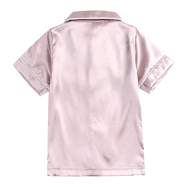Pyjamas i satin i siden, kortärmad, barnsovkläder aprikos apricot 110