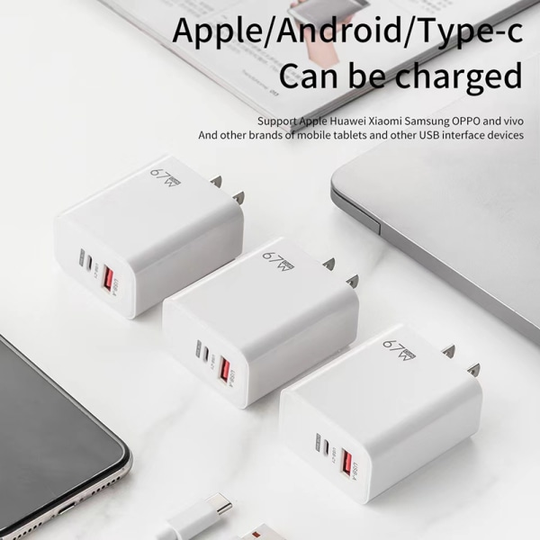 67W Snabbladdare USB Typ C Laddare Adapter För IPhone 15 14 13 vit white EU