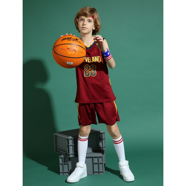 LeBron James nr. 23 Baskettrøje Sæt Cavaliers Uniform til børn og teenagere - Bordeaux Burgundy XL (150-160CM)