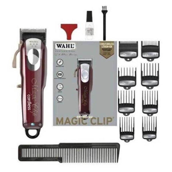 Wahl Professional 5-Star Cordless Magic Clip Hårtrimmer med Konisk Spak; WAHL MAGIC 8148 CLIP Professional 5-Star Cordless Clipper med 8 GUARDER UK