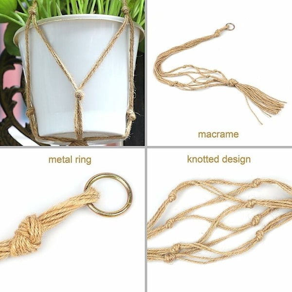 Set med 4 macrame växtupphängare, repväxtkruka hållare, hängande växtupphängare för inomhus och utomhus trädgårdsdekoration med - 2 stycken 105 cm och 2 stycken 90 cm