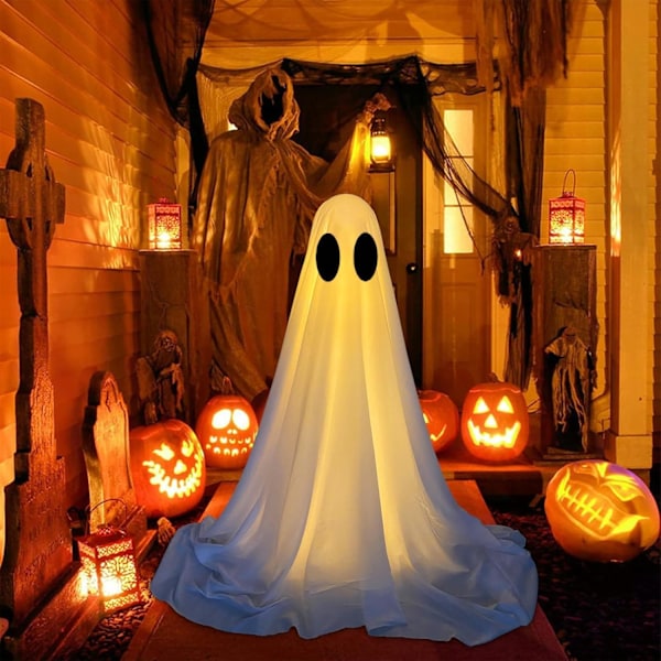 Ulkoilma-haamudekoratiot, Haamudekoratiot Ulkona - Suuret Halloween-Pihakoristeet Haamu, Valkoinen Kangashaamu Verannan Koriste Kotiin LED-Valoilla F