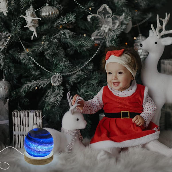 3D Planet Glas Kugle Natlampe, Dæmpbar med 16 RGB Farver, USB Træbase (8cm) c c Parent