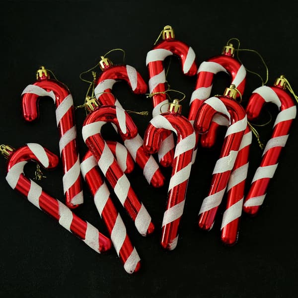 12 stk Glitrende Julkaker Julgranspynt Hengende Pynt Candy Cane 13cm