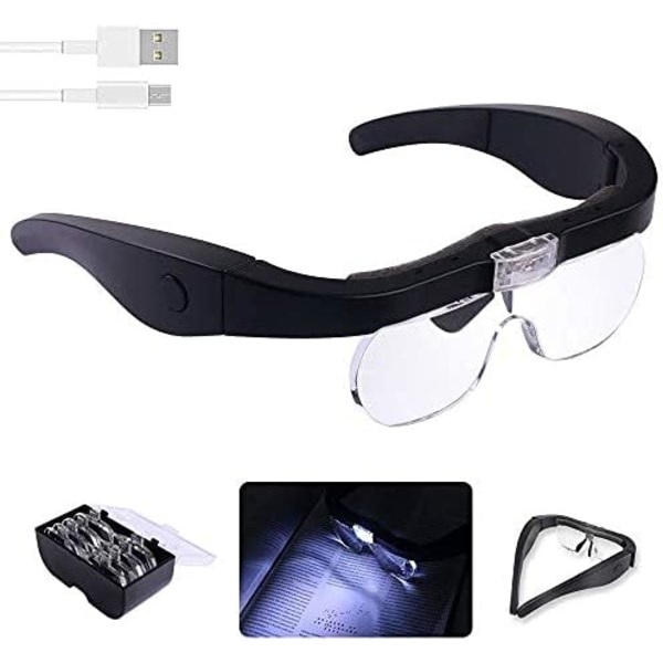 Hodelupe med 2 LED-lys, USB-lading, håndfri, briller