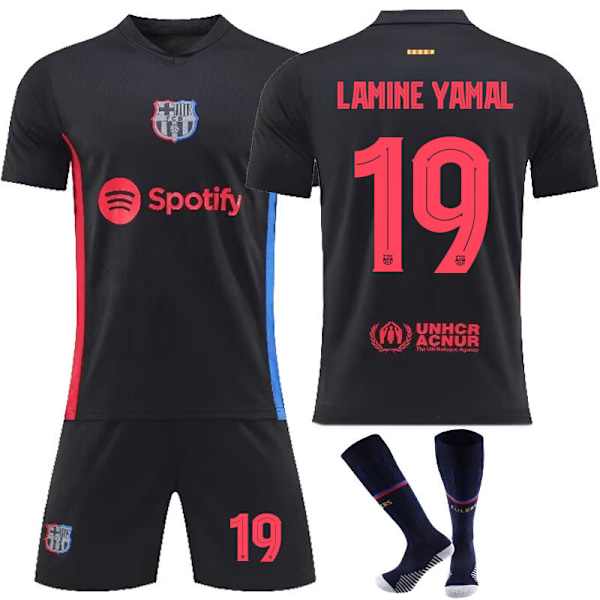 24-25 Barcelona Udebanetrøje nr. 19 Lamine Yamal Fodboldtrøjer Børnefodboldudstyr XS