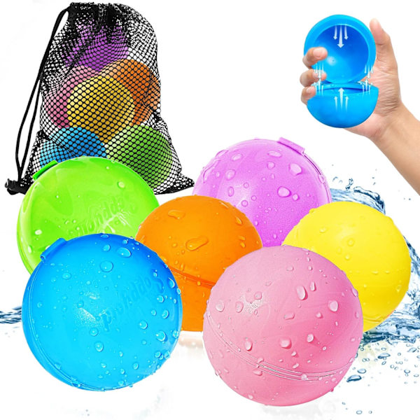 Återanvändbara vattenballonger, 6 stycken påfyllningsbara självförslutande snabbfyllande vattenbollar för barn och vuxna, sommarleksaker lämpliga för utomhusbruk, pool