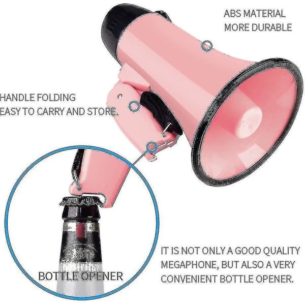 Bärbar megafon bullhorn 25 watt power megafonhögtalare röst och siren/larmlägen (rosa)