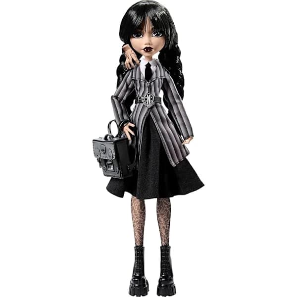 Monster High School Wednesday Docka och Tillbehör (Docka+Stativ+Väska+Händer)