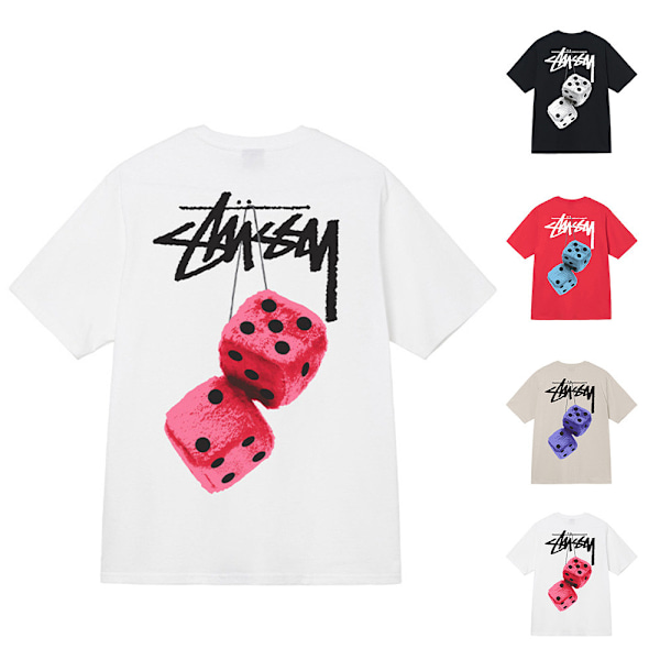 Unisex 2024 Stussy Fuzzy Dice T-paita Hengittävä T-paita Toppar Valkoinen White 2XL