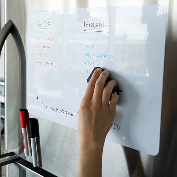 Magnetisk whiteboard med penner og whiteboard i flere farger[mo] white