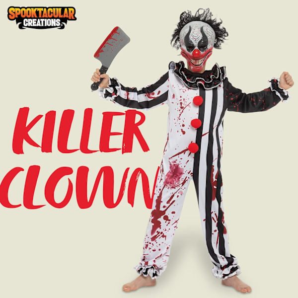 Pojkens Blodiga Mördarclowndräkt, Skräckig Slasher-Clowndräkt för Halloween-Fester, Läskig Temafest, Mördarclown-Rollspel Large ( 10-12 yrs)