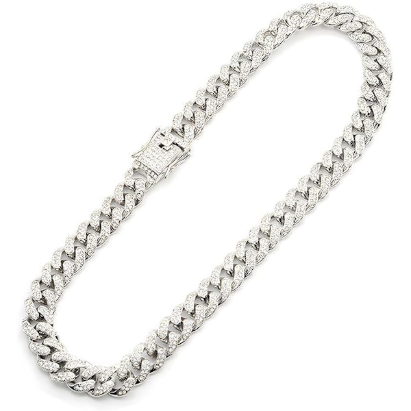 Silver Guld Hip Hop Kubansk Kedja Halsband med Strass för Män Kvinnor Legering, Miami Män[mo]