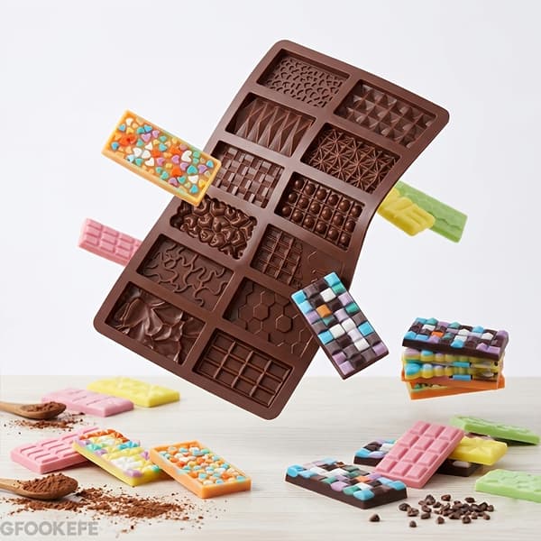 Chokoladeforme, 12 mønstre af mini silikone chokoladebarforme, 12 formhulrum 2pcs