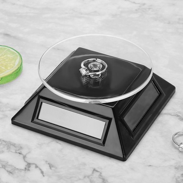 Solcells Showcase 360 Grader Snurrbord Roterande Smyckesorganisatör Display Stativ (Svart)