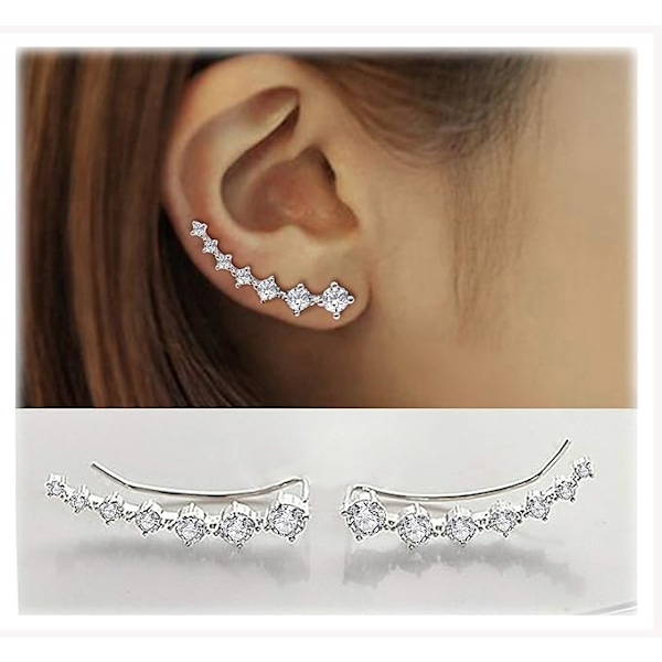 Krystal Øreringe Manchet Clipper Klo Klatre S925 Sterling Sølv Allergivenlige Øreringe