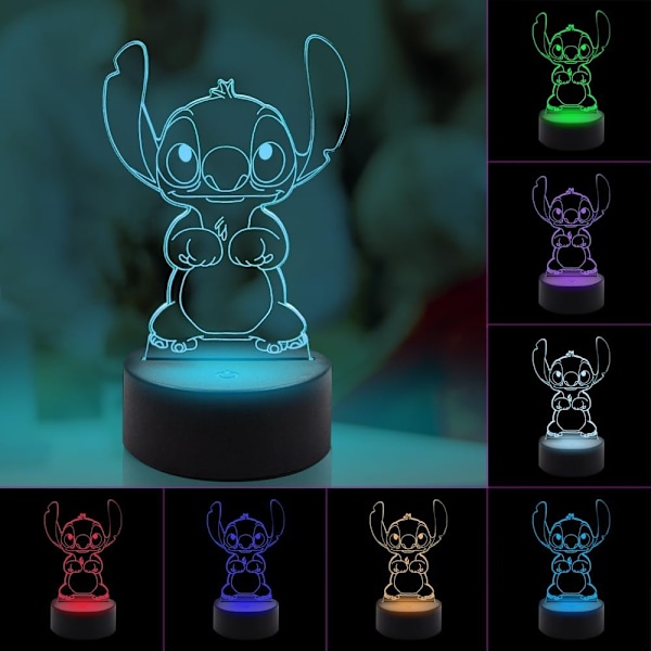 3D Illusion Stitch Nattlampa, Stitch Gåvor 3D Led 7 Färger Smart Touch Bordslampa för Jul Stitch Gåvor Barnrum Dekoration Semestergåvor Stitch
