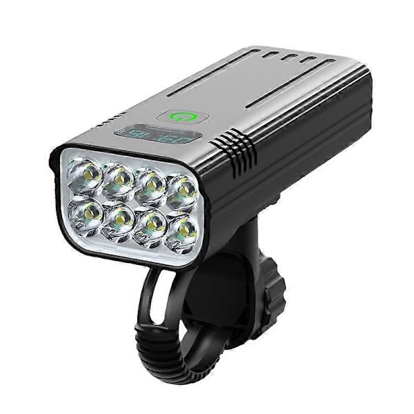 Forlygter til cykel, 8000 Lumen Super Lys 8 LED 5200mAh USB Genopladelig, Strømdisplay & 5 Lysindstillinger, IPX5 Vandtæt
