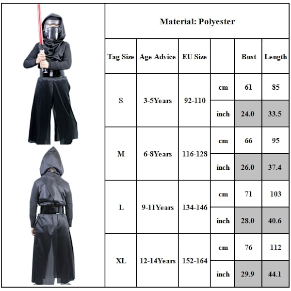 Barn Pojkar Kylo Ren Cosplay Kostym Ben Solo Jedi Warrior Fancy Dress Outfit Set L