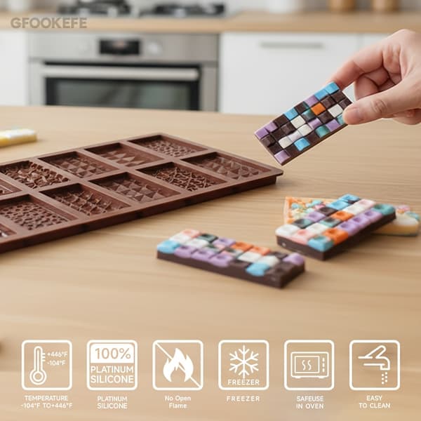 Chokoladeforme, 12 mønstre af mini silikone chokoladebarforme, 12 formhulrum 2pcs